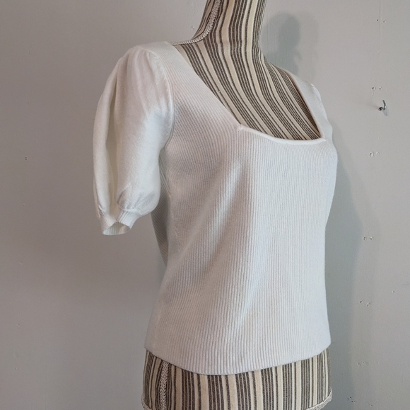 French connection white  sweater poof sleeve square neck nwt - Picture 5 of 16